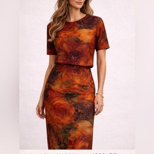 Vintage Silk Skirt Set 2 Piece Floral Midi Outfit Elegant Event Dress 12